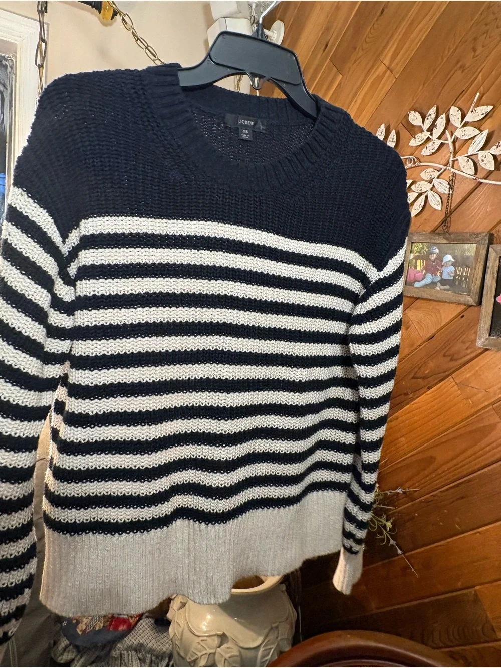 J. Crew Navy and White Striped Knit Sweater